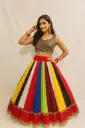 Multicolour Chaniya Choli with Mirror Work and Shell Back Less Blouse