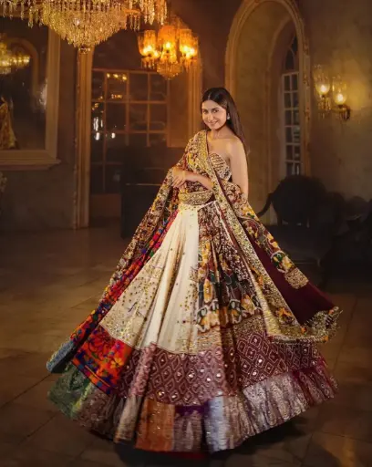 Multicolor Digital Print with Mirror Work Designer Lehenga Choli - with Fully Stitched Blouse