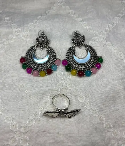 Rainbow Stone Crescent Earrings